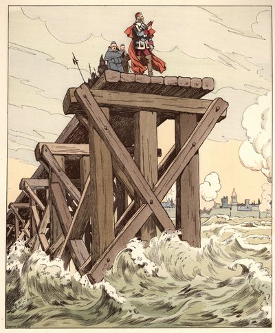 The fog is very great on France but the sun will dissipate them words of Armand Jean du Plessis, cardinal of Richelieu (1585-1642) with in hand a Quinte-Curce on the dam built for the siege of La Rochelle in 1628. Illustration of Job (Jacques Onfray de Bre by pseudonym for Onfray de Breville Jacques Job
