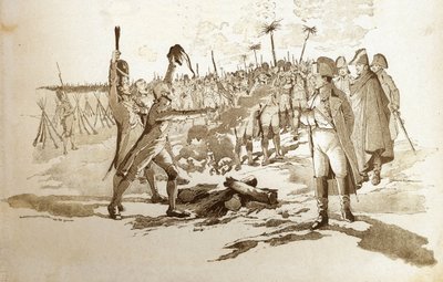 You will not need to expose yourself, we will bring you the flags and cannons of a grenadier before the battle of Austerlitz when Napoleon I Bonaparte (1769-1821) visited the bivouacs. Illustration of Job (Jacques Marie Gaston Onfray de Bréville). by pseudonym for Onfray de Breville Jacques Job