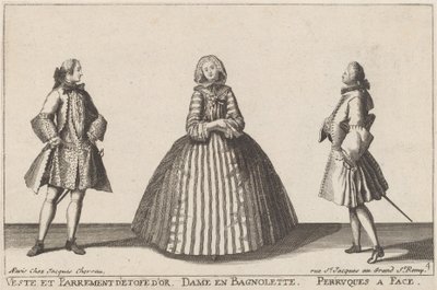 Vest and Ornament of Gold Fabric/Lady in Bagnolette/Wigs with Face by published by Jacques Chéreau