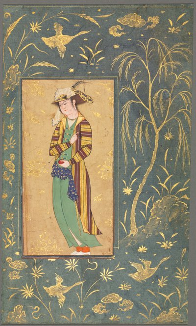 Youth Holding a Pomegranate by style of Riza yi Abbasi