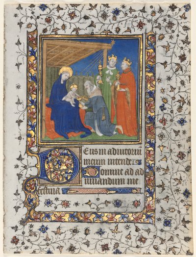 Bifolio from a Book of Hours: Adoration of the Magi by workshop of Boucicaut Master