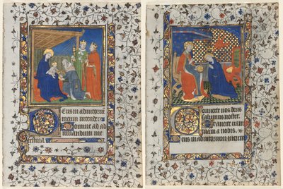 Bifolio from a Book of Hours: Adoration of the Magi and Coronation of the Virgin by workshop of Boucicaut Master