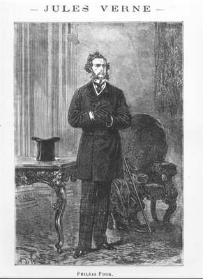Portrait of Phileas Fogg, illustration from Around the World in Eighty Days  by Jules Verne (1828-1905) engraved by Louis Dumont (b.1822)