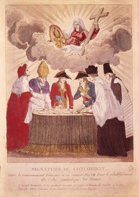 Signing the Concordat between Napoleon and Pope Pius VII, 15th July 1801  (copper engraving)
