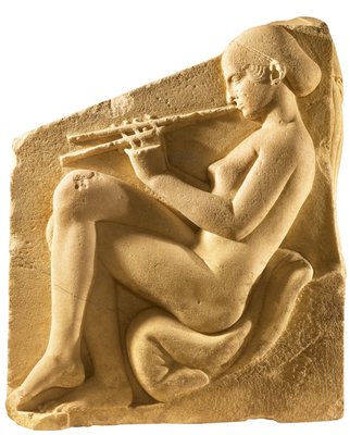 An aulos player. Altar of Aphrodite, so-called Ludovisi Throne, Left-hand  panel, ca 430 BC