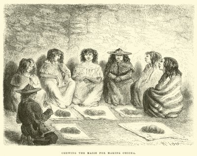 Chewing the maize for making Chicha  by Edouard Riou