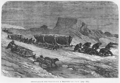 Pulling the sledges through the pack ice, illustration from 