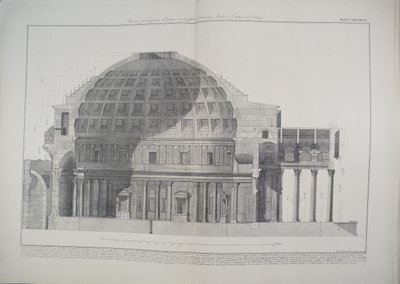 LXXVIII-IX Longitudinal Section of the Pantheon showing the dome, the  portico and the interior of the temple from Vedute, first published in  1756, pub. by E and F.N. Spon Ltd., 1900