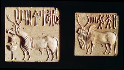 Two seals depicting mythological animals, from Mohenjo-Daro, BC Two seals depicting mythological animals, from Mohenjo-Daro, BC