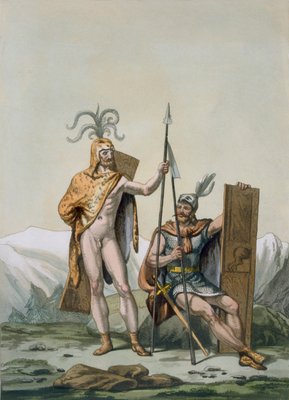 Ancient Celtic warriors dressed for battle, c.1800-18
