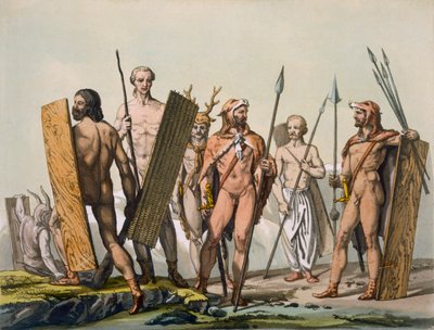 Ancient Celtic warriors dressed for battle, with a shaman, c.1800-18