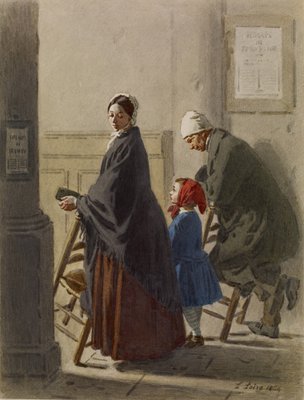 Man Woman and Girl at Prayer in Church 1864 wc and graphite on
