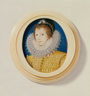 Young Man in Yellow with Bonnet and Feather c.1585 90 wc on vellum