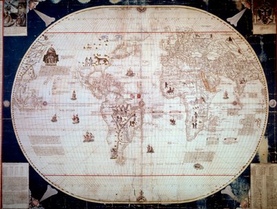 World map of the navigator Sebastiano Caboto (Sebastien Cabot) 1544