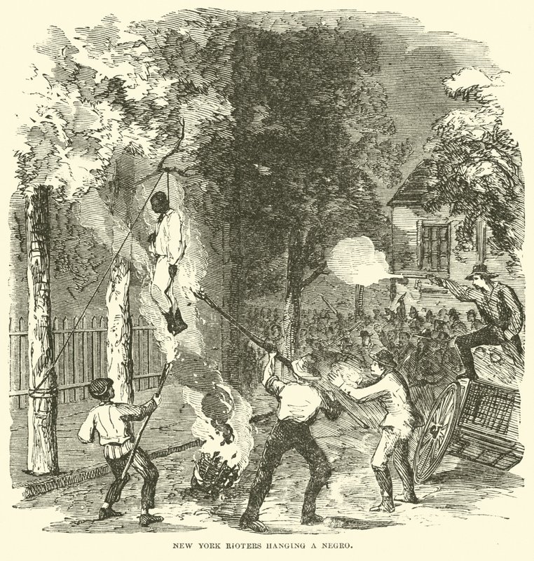 New York rioters hanging a black person, July 1863 by (after) American School