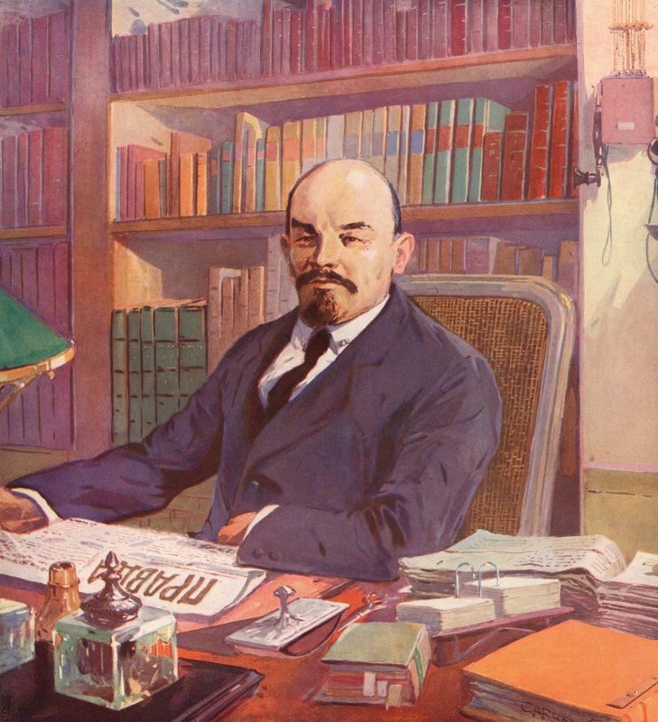 Russian Bolshevik leader Lenin in his office in the Kremlin, Moscow, USSR by (after) Carrey