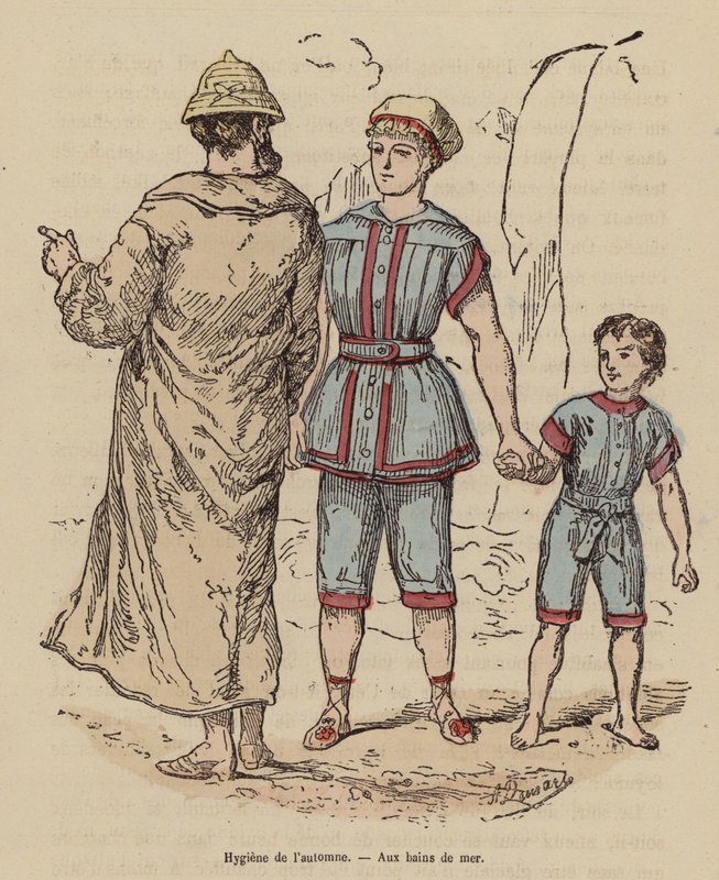 Family at the seaside in autumn by (after) French School