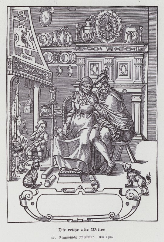 The Rich Old Widow, French cartoon by (after) French School