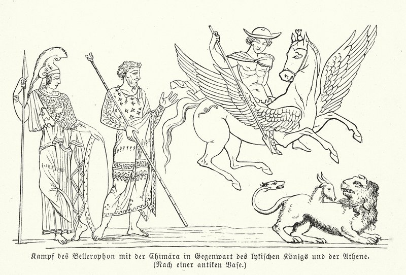 Bellerophon fighting the Chimera (engraving) by (after) German School