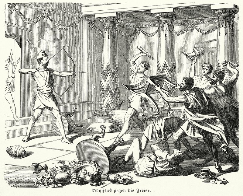 Odysseus slaying the suitors of Penelope by (after) German School