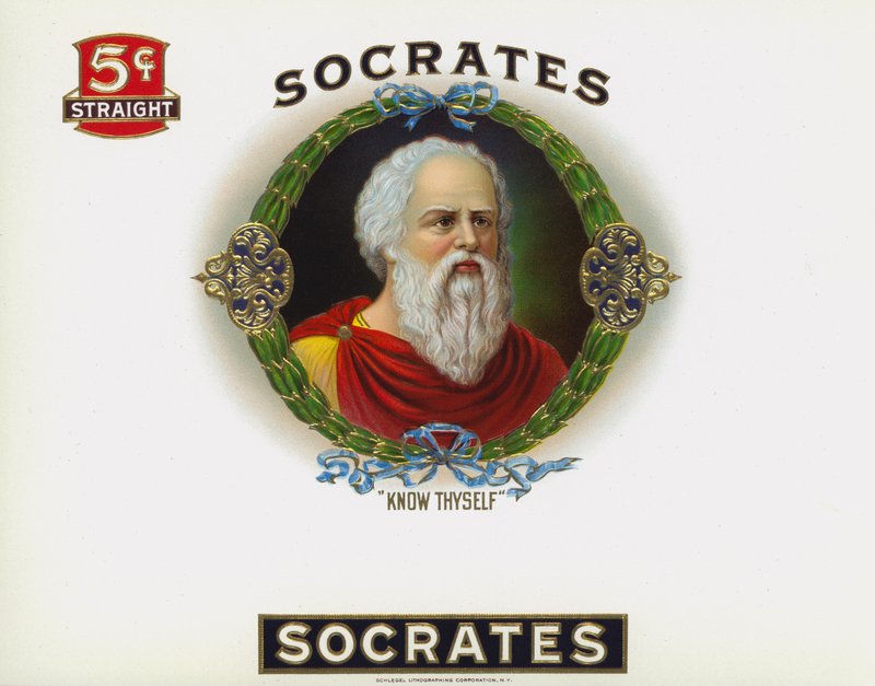 Cigar Label, Socrates, Know Thyself by American School