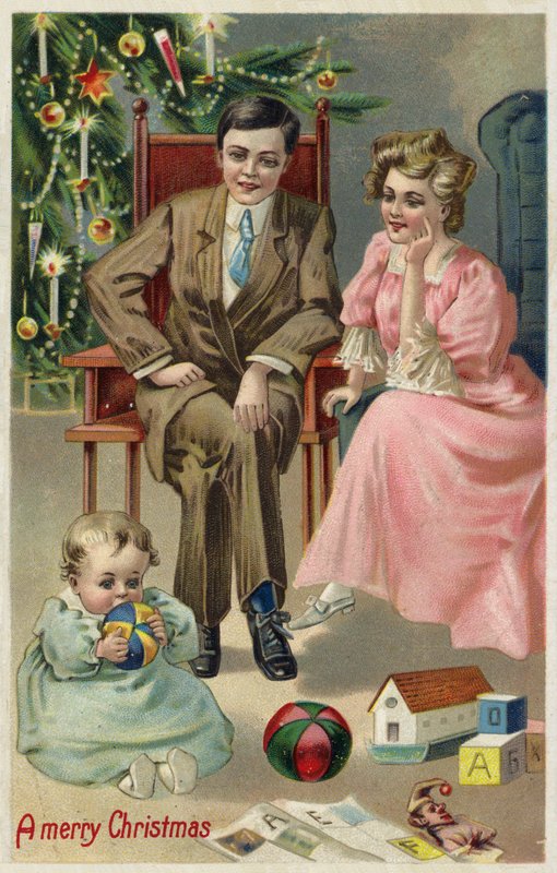 Couple with Baby at Christmas by American School
