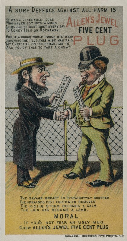 Trade Card Advertising Allens Jewel Five Cent Plug Chewing Tobacco by American School