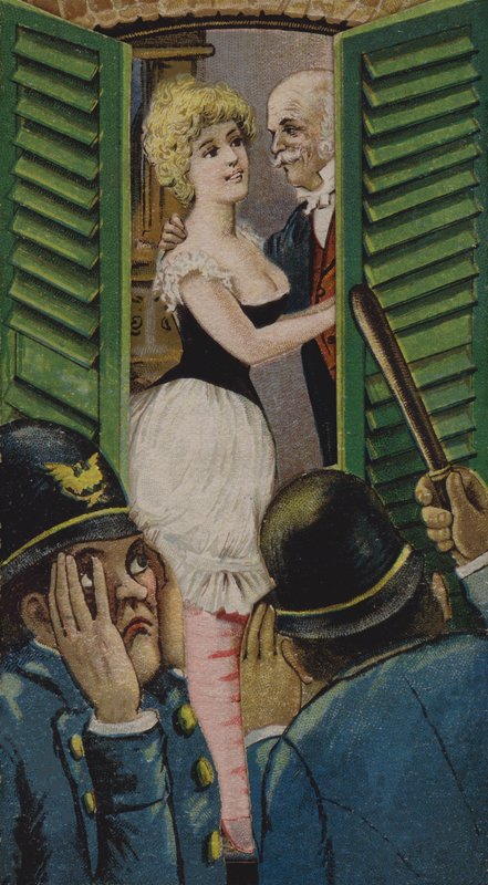 Two Policemen Watching a Couple Having an Affair by American School