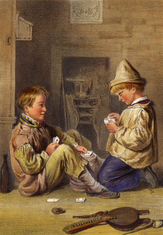 All Fours, Two Boys Playing Cards by English School