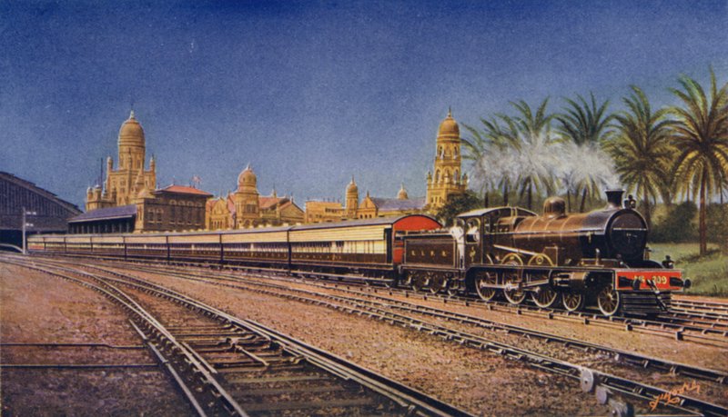 The Bombay-Poona Express, leaving Victoria Terminus, Bombay, Great Indian Peninsula Railway by English School