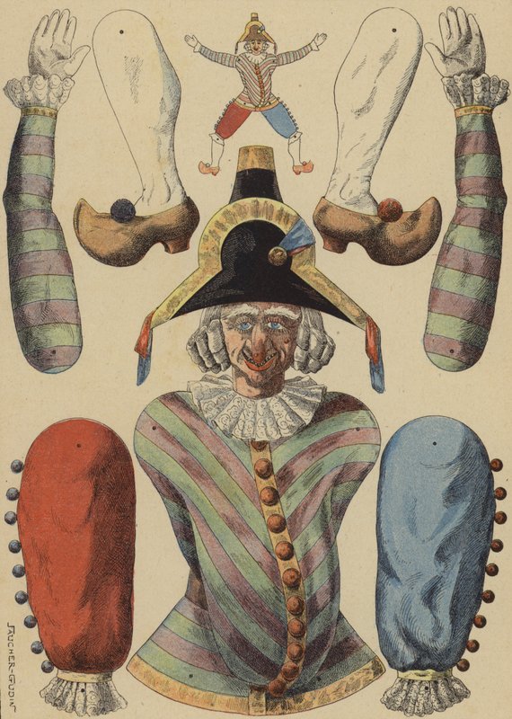 Pieces to Cut Out to Make a Pulcinella Doll by French School