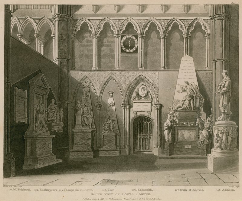 South View of Poets Corner, Westminster Abbey, London by A.C. and Villiers, H. Pugin