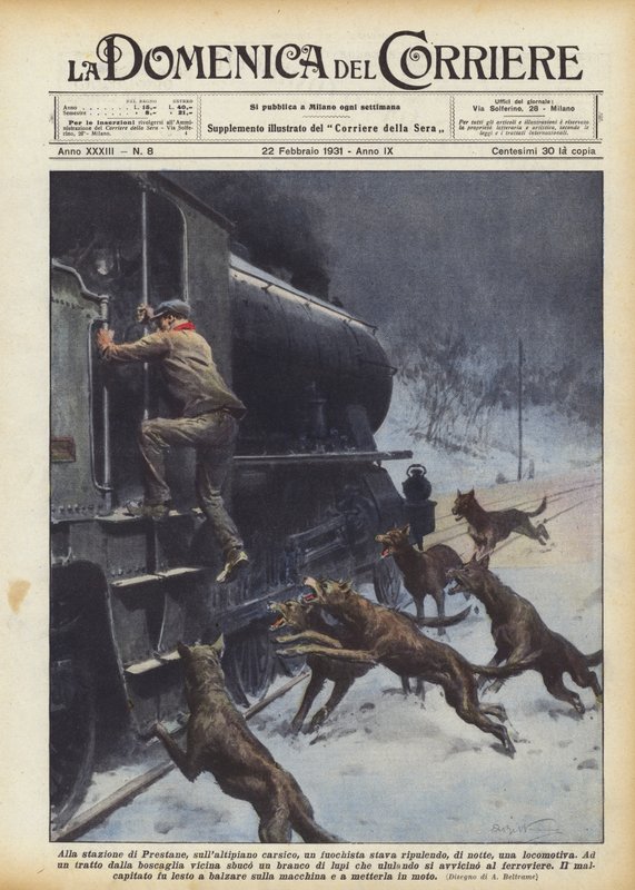 At Prestane Station on the Karst Plateau, a Fireman Was Cleaning a Locomotive at Night by Achille Beltrame