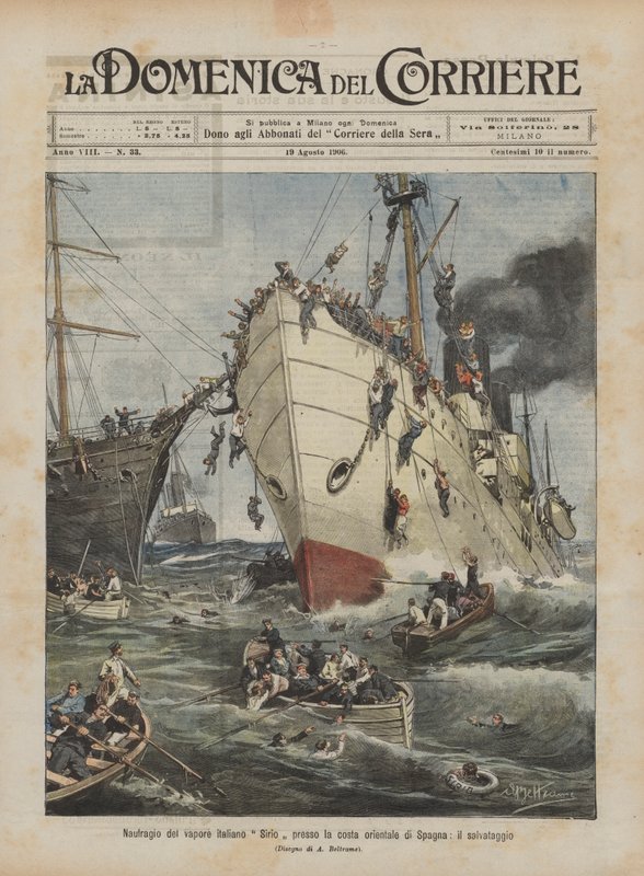 Wreck of the Italian steamer Sirio off the eastern coast of Spain, the rescue by Achille Beltrame