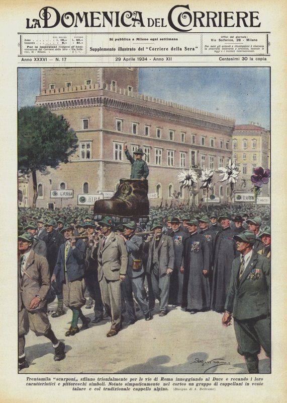 Thirty Thousand Boots Triumphantly Parade Through the Streets of Rome Hailing the Duce by Achille Beltrame