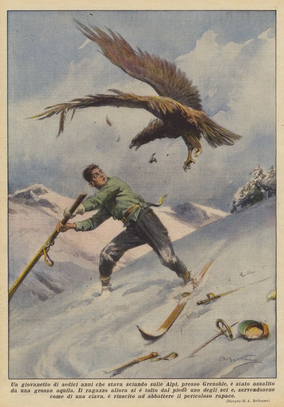 A Sixteen-Year-Old Boy Attacked by a Large Eagle While Skiing in the Alps Near Grenoble by Achille Beltrame
