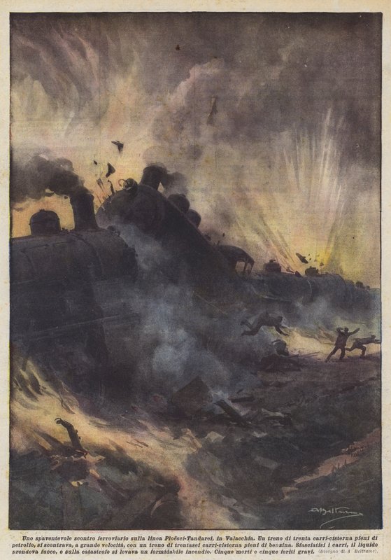 A Terrifying Train Collision on the Ploesci-Tandarei Line, in Wallachia by Achille Beltrame