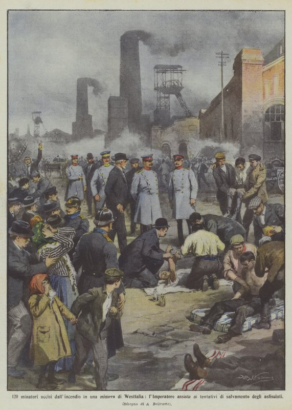 120 Miners Killed by Fire in a Westphalia Mine, the Emperor Watches the Attempts by Achille Beltrame