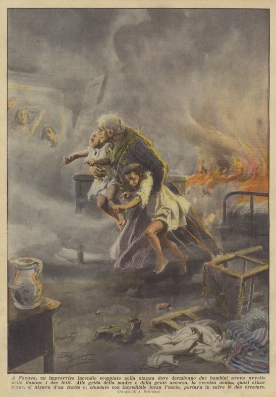 In Faenza, a Sudden Fire Broke Out in the Room Where Two Children Were Sleeping... by Achille Beltrame