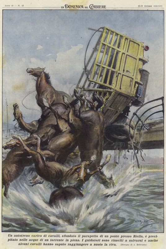 A truckload of horses in an accident in Biella by Achille Beltrame