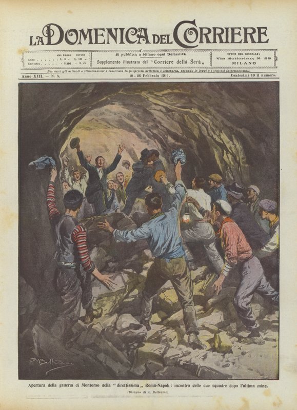 Opening of the Montorso Tunnel of the Rome-Naples Direct Line, Meeting of the Two Teams After the Last Blast by Achille Beltrame