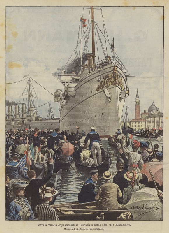 Arrival in Venice of the German imperial family aboard the ship Hohenzollern by Achille Beltrame