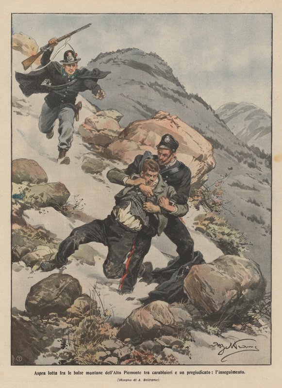 Bitter struggle in the mountain slopes of Upper Piedmont between carabinieri and a criminal, the pursuit by Achille Beltrame