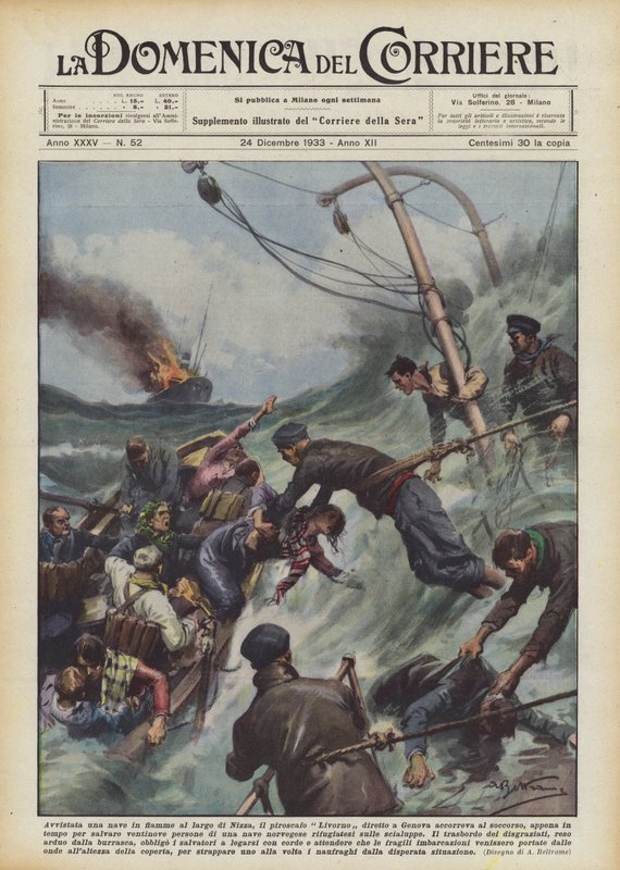 A Ship on Fire Spotted Off the Coast of Nice, the Steamer Livorno Heading to Genoa Rushed to Help by Achille Beltrame