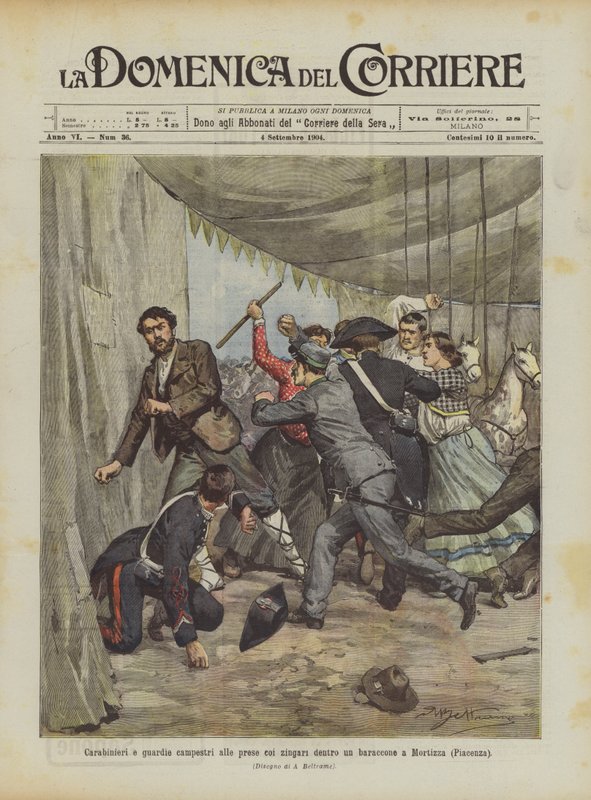 Carabinieri and Rural Guards Grapple with Gypsies Inside a Shack in Mortizza (Piacenza) by Achille Beltrame