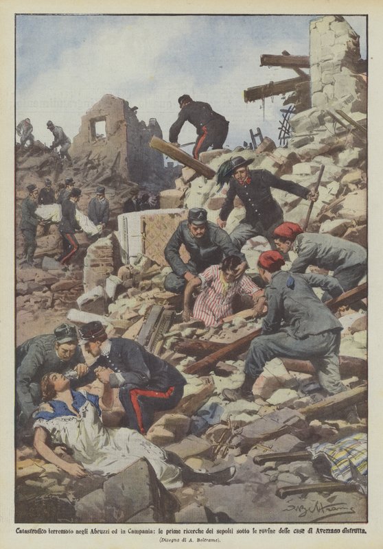 Catastrophic Earthquake in Abruzzi and Campania, the First Searches for the Buried Under the Ruins by Achille Beltrame