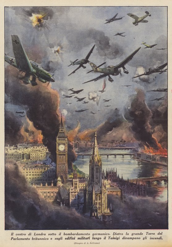 Central London under the Germanic bombing by Achille Beltrame
