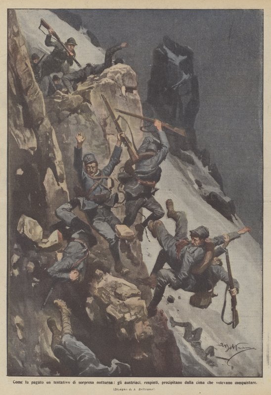 How a Night Surprise Attempt Was Paid, Austrians Repelled, Falling from the Summit by Achille Beltrame