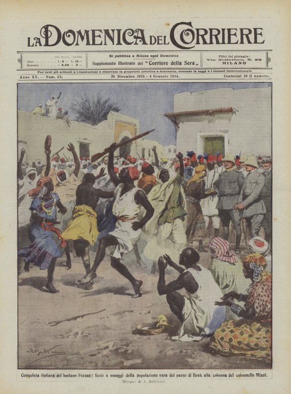 Italian Conquest of Distant Fezzan, Celebrations and Tributes from the Black Population of Brak by Achille Beltrame