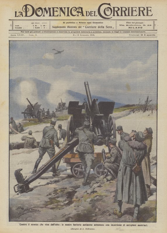 Against the Enemy from Above, Our Anti-Aircraft Batteries Stop an Austrian Airplane Raid by Achille Beltrame